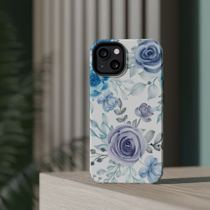 Elegant Blue & Violet Roses MagSafe Case – Artistic Floral Protection with Magnetic Charging Compatibility