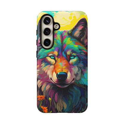 Rainbow Wolf in Bloom – Samsung Galaxy Case with Vivid Nature Design