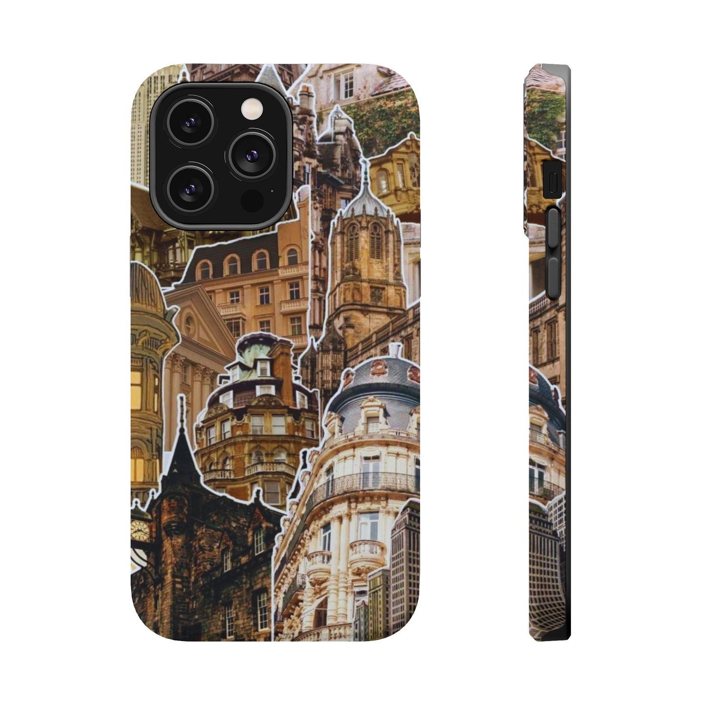 Vintage Architectural Collage MagSafe iPhone Case – Tough Dual-Layer Protection with Matte Finish