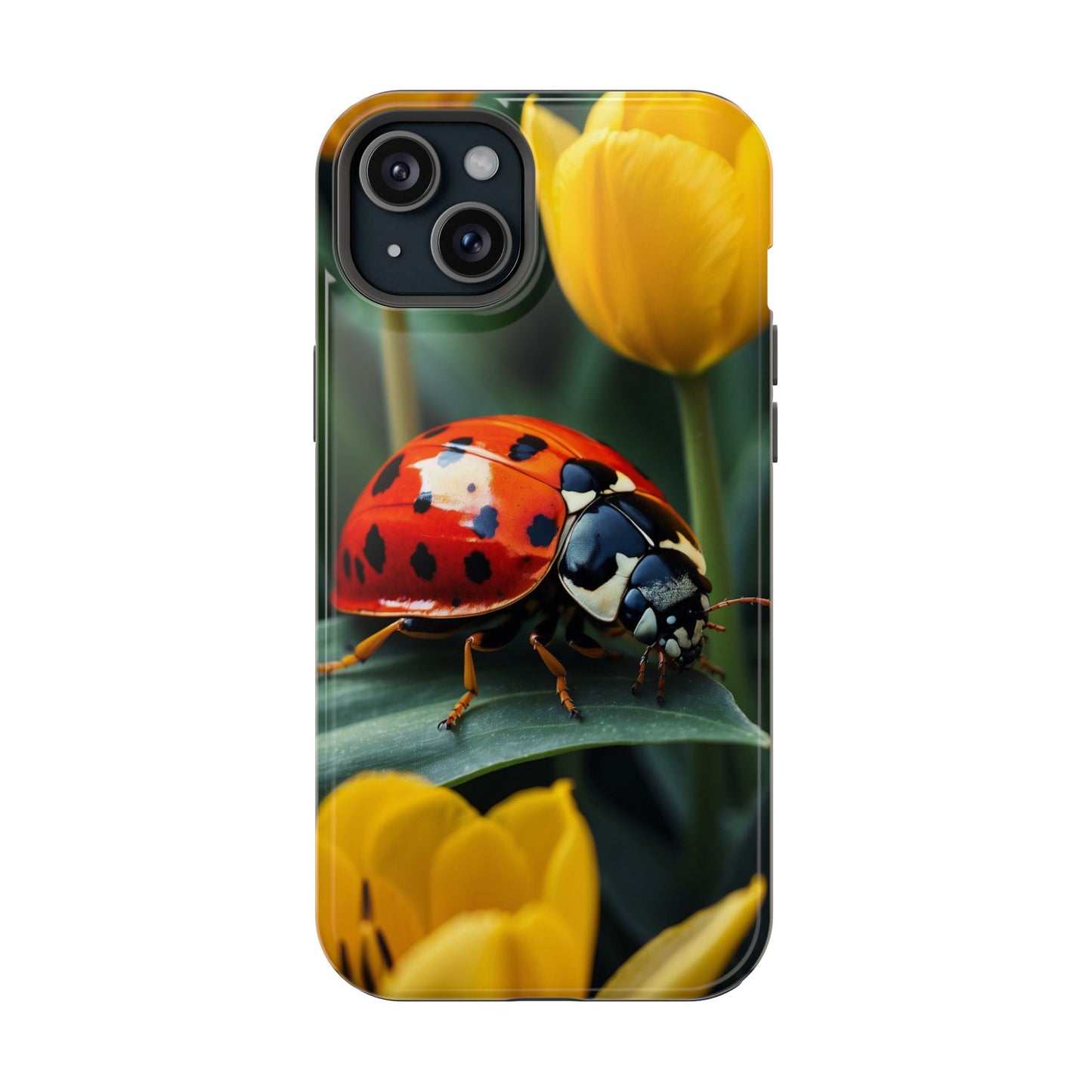 MagSafe iPhone Case: Vibrant Ladybug Amidst a Lush Yellow Flower Garden