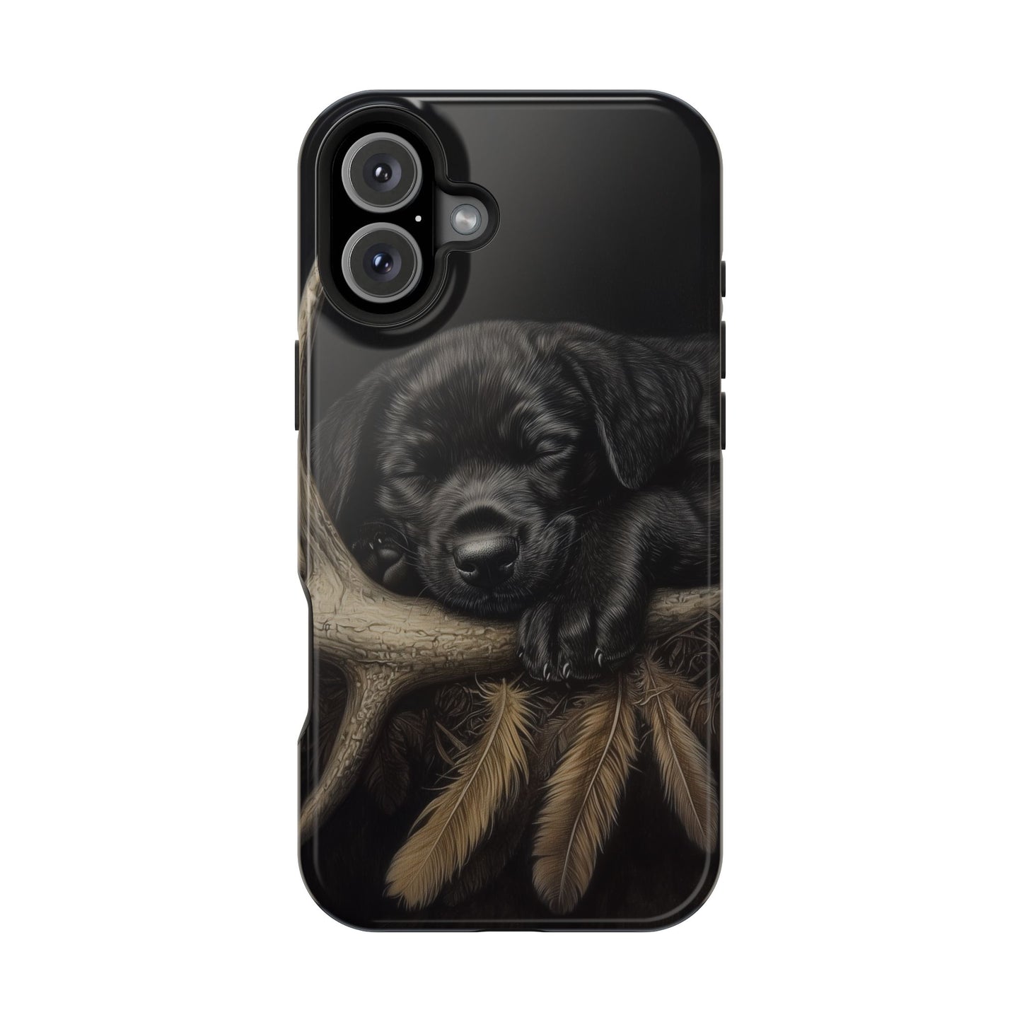 Adorable Black Labrador Puppy on Feathers MagSafe iPhone Case