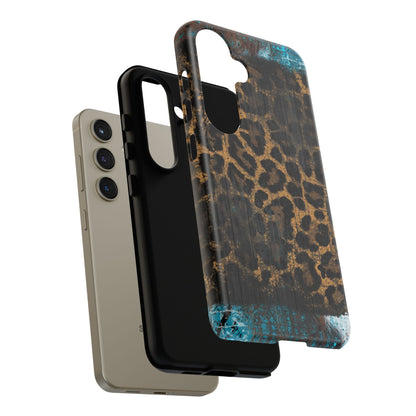 Boho Leopard and Turquoise Tough Samsung Galaxy Case – Rustic Western Design with Dual-Layer Protection