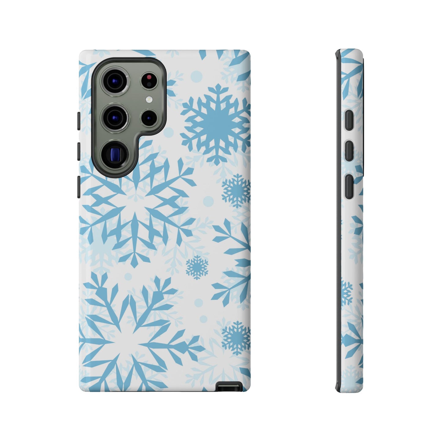 Frosty Blue Snowflakes Samsung Galaxy Case – Shockproof, Smooth Matte Finish, Dual-Layer Design