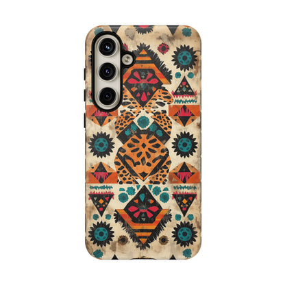 Bohemian Leopard & Tribal Floral Tough Samsung Galaxy Case – Vibrant Eclectic Design, Dual-Layer Protection