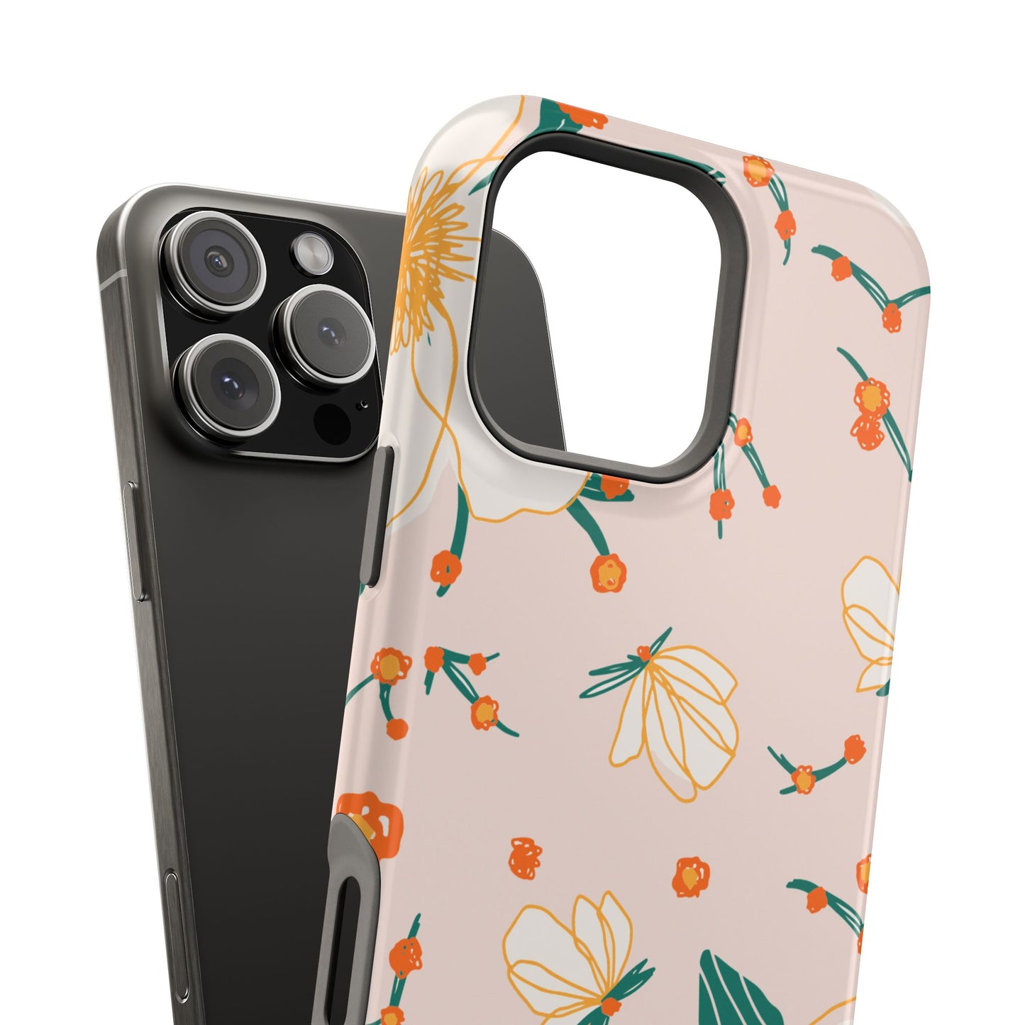 Elegant Magnolia Blossom Tough MagSafe iPhone Case – Soft Blush Background, Shock-Resistant Design