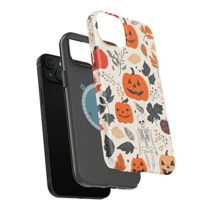 Spooky Pumpkin & Skeleton MagSafe iPhone Case – Halloween Jack-O'-Lantern Design