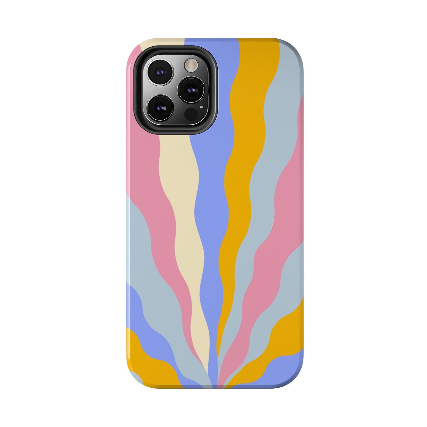 Pastel Radiance iPhone Case – 70s-Inspired Dual-Layer Design with Wavy Sunburst Pattern