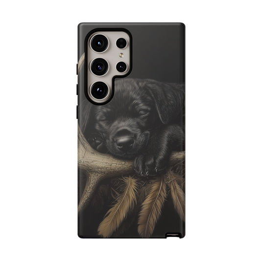 Adorable Black Labrador Puppy on Feathers Samsung Galaxy Case