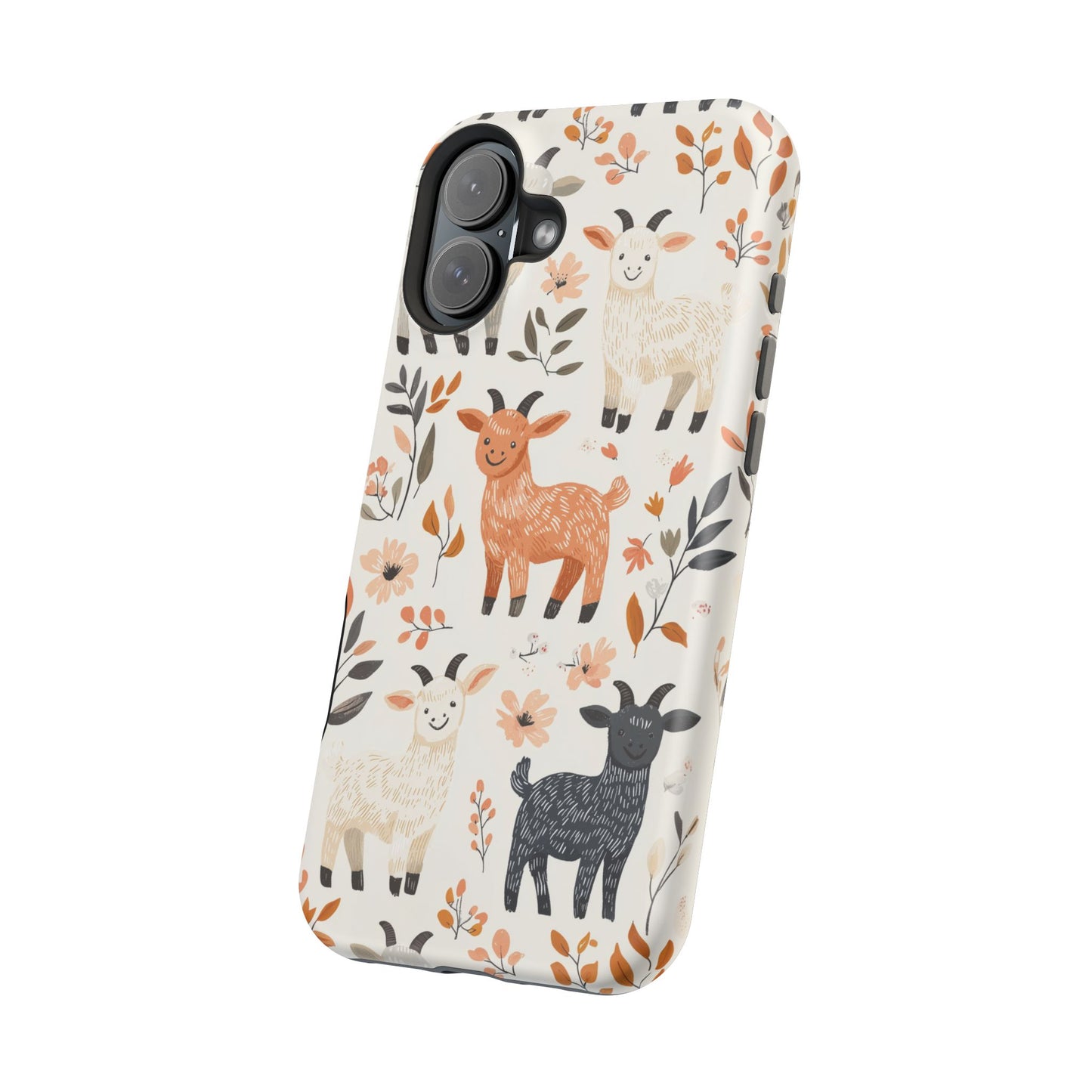 MagSafe iPhone Case: Smiley Goats & Dried Flowers – Vintage Charm