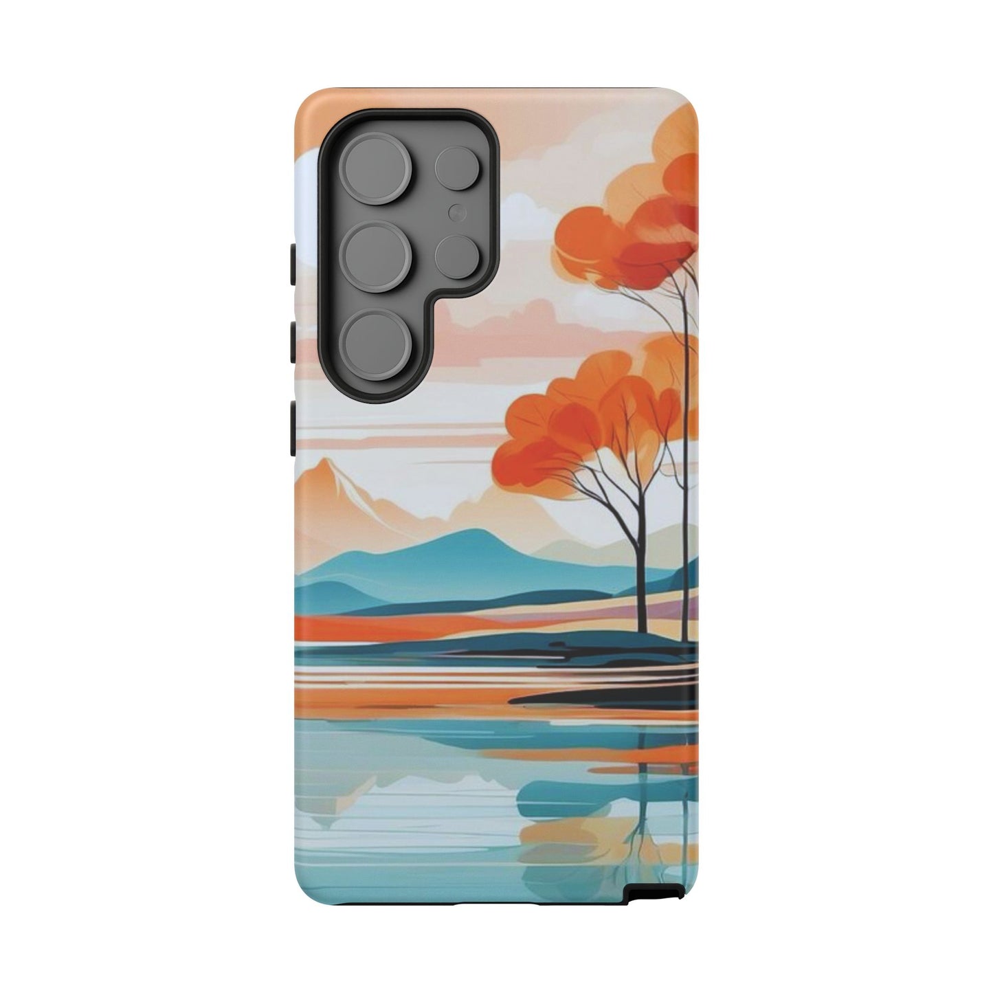 Serene Sunset Lake Samsung Galaxy  Case – Minimalist Landscape Art, Dual-Layer Protection