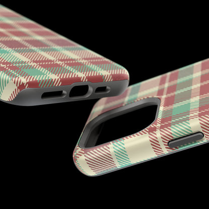 Retro Red & Cream Plaid – MagSafe iPhone Case with Classic Elegance