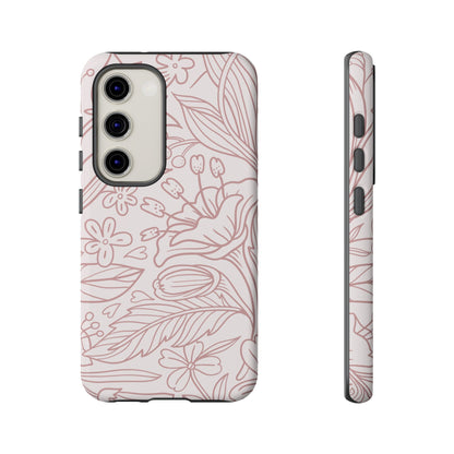 Blush Floral Line Art Tough Samsung Galaxy Case – Delicate Minimalist Design with Dual-Layer Protection