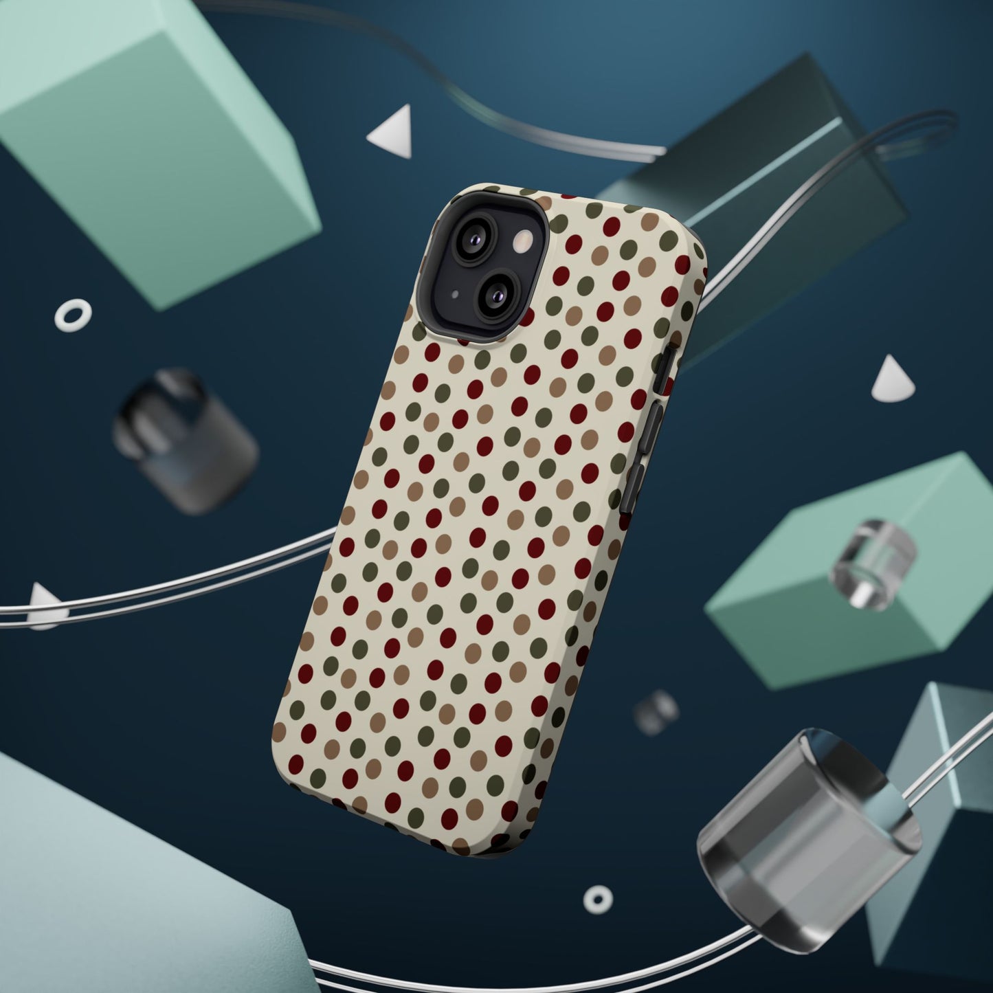 Festive Red & Green Polka Dots on Cream – MagSafe iPhone Case