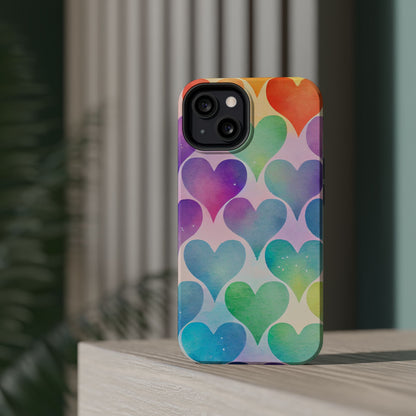 Rainbow Hearts Watercolor iPhone Case – Slim Design, Glossy Finish