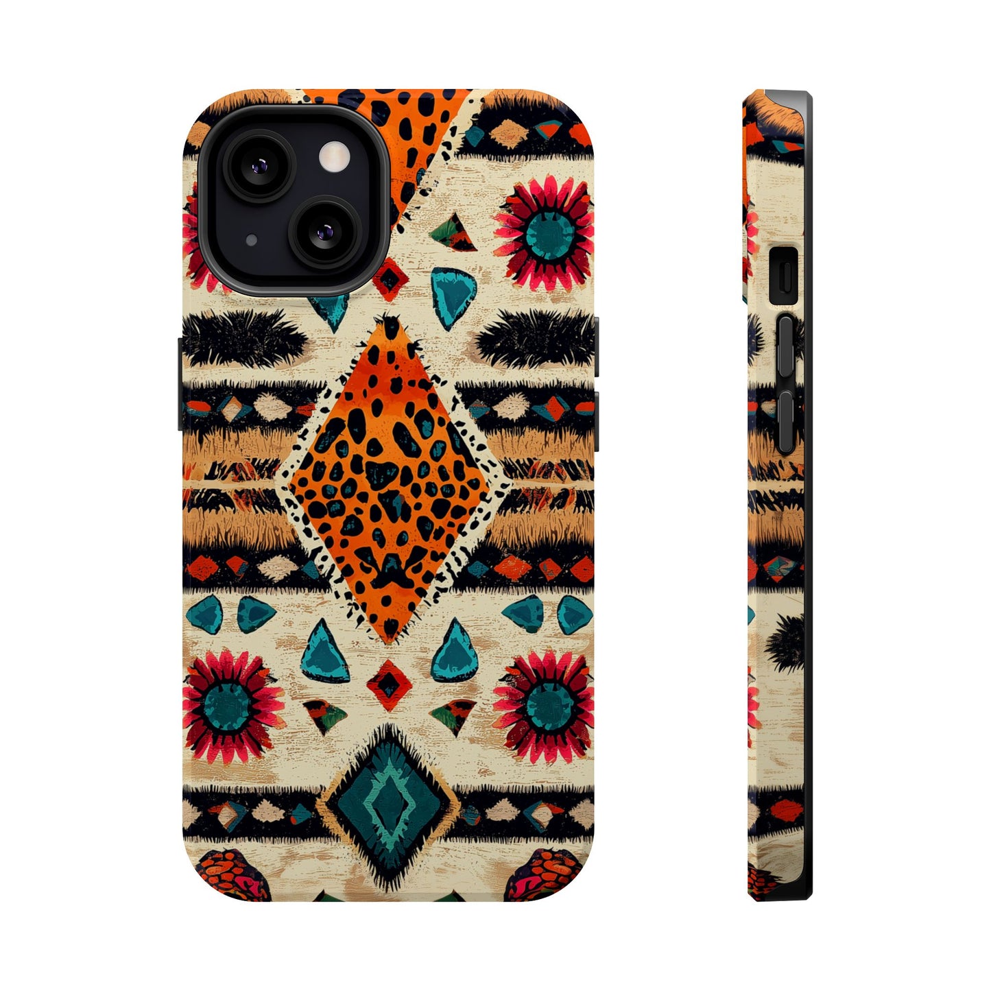 Wild Boho Leopard Print & Floral Tough MagSafe iPhone Case – Eclectic Tribal Design, Dual-Layer Protection