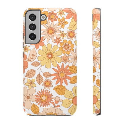 Vintage Floral Bloom Samsung Galaxy Case – Warm Orange & Yellow Retro Flower Design with Matte Finish