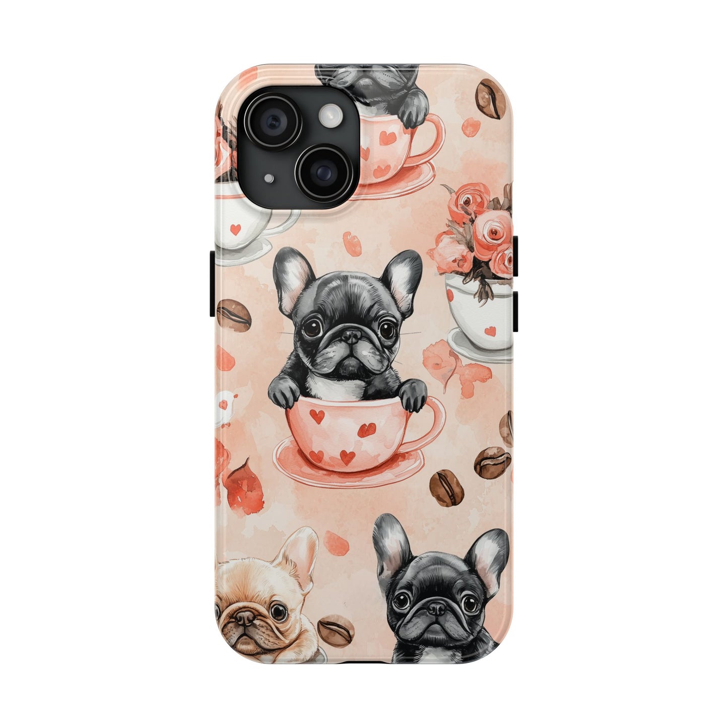 French Bulldogs in Heart iPhone Case – Cute Dog & Floral Design, Shockproof Protection - BOGO Cases