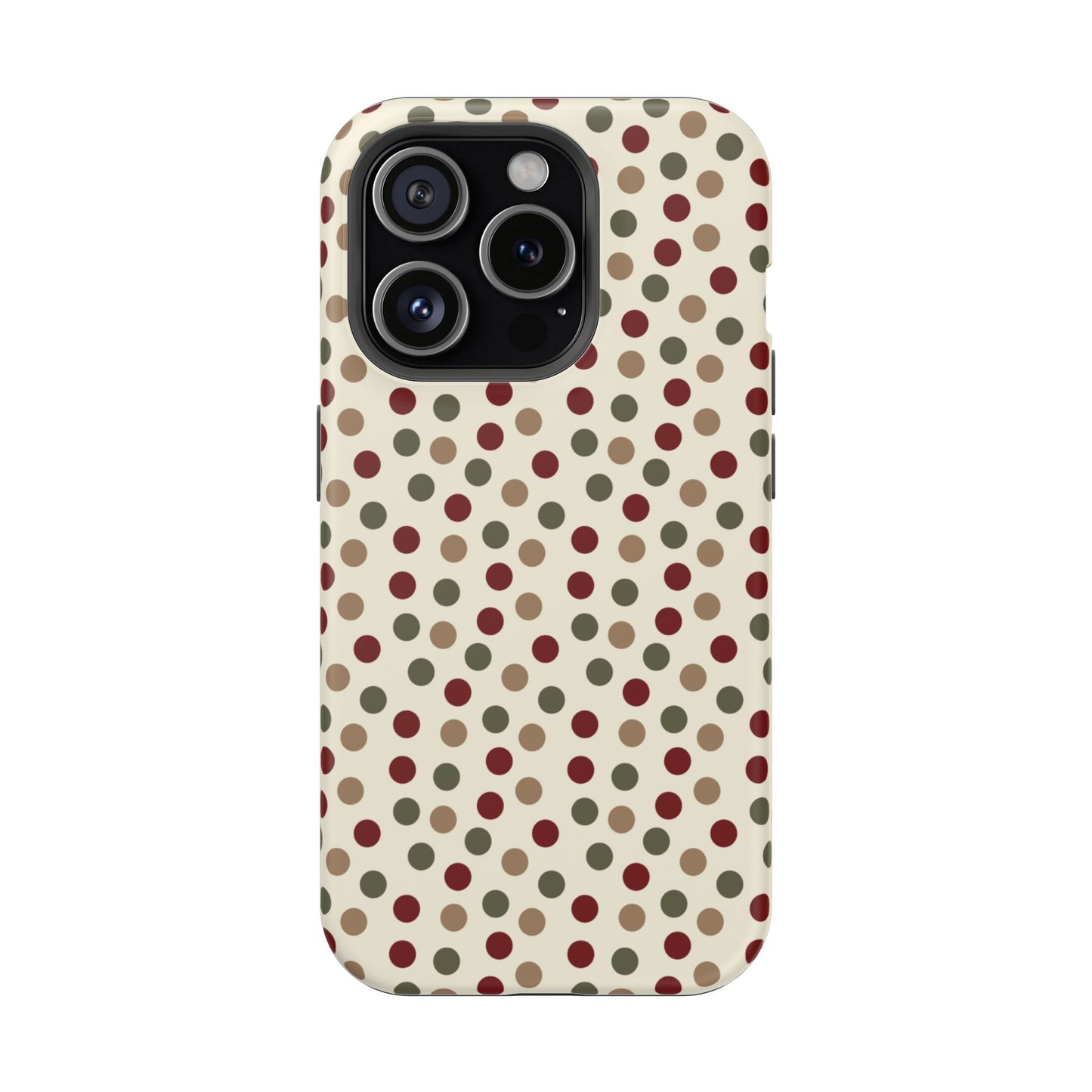 Festive Red & Green Polka Dots on Cream – MagSafe iPhone Case