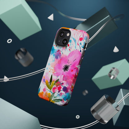 Color Splash Pink & Orange Watercolor Floral - MagSafe iPhone Case