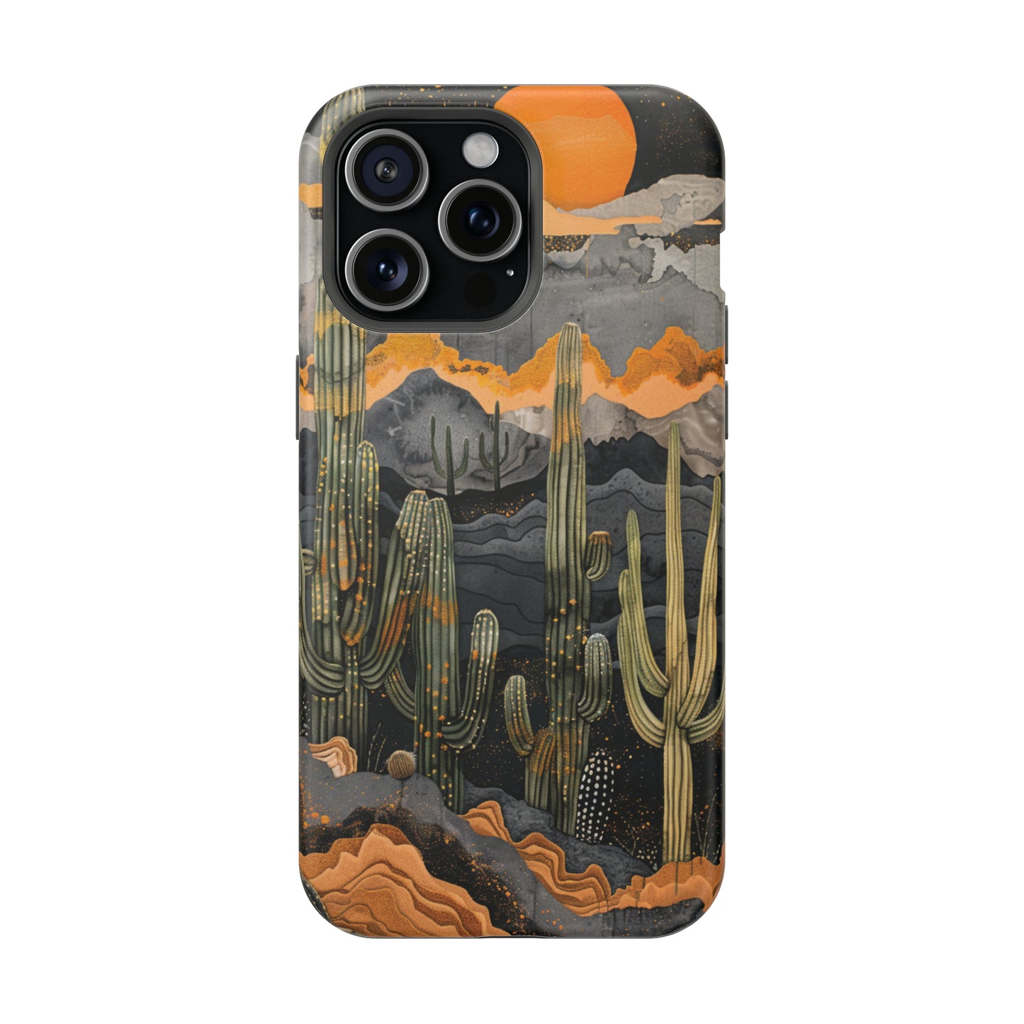 Desert Dusk MagSafe iPhone Case - Cacti Silhouettes & Sundown Hues for iPhone 15, 14, and 13 Series