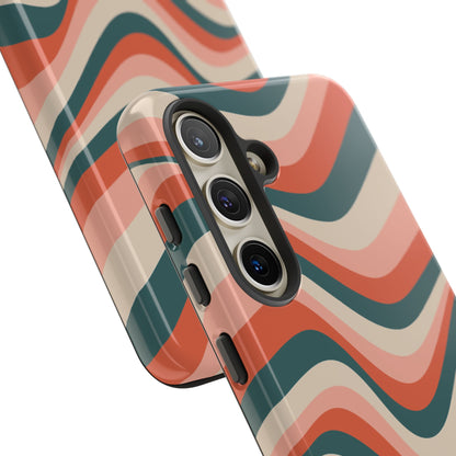 Groovy Waves Samsung Galaxy Case – Retro 70s-Inspired Stripes in Coral, Cream, and Teal