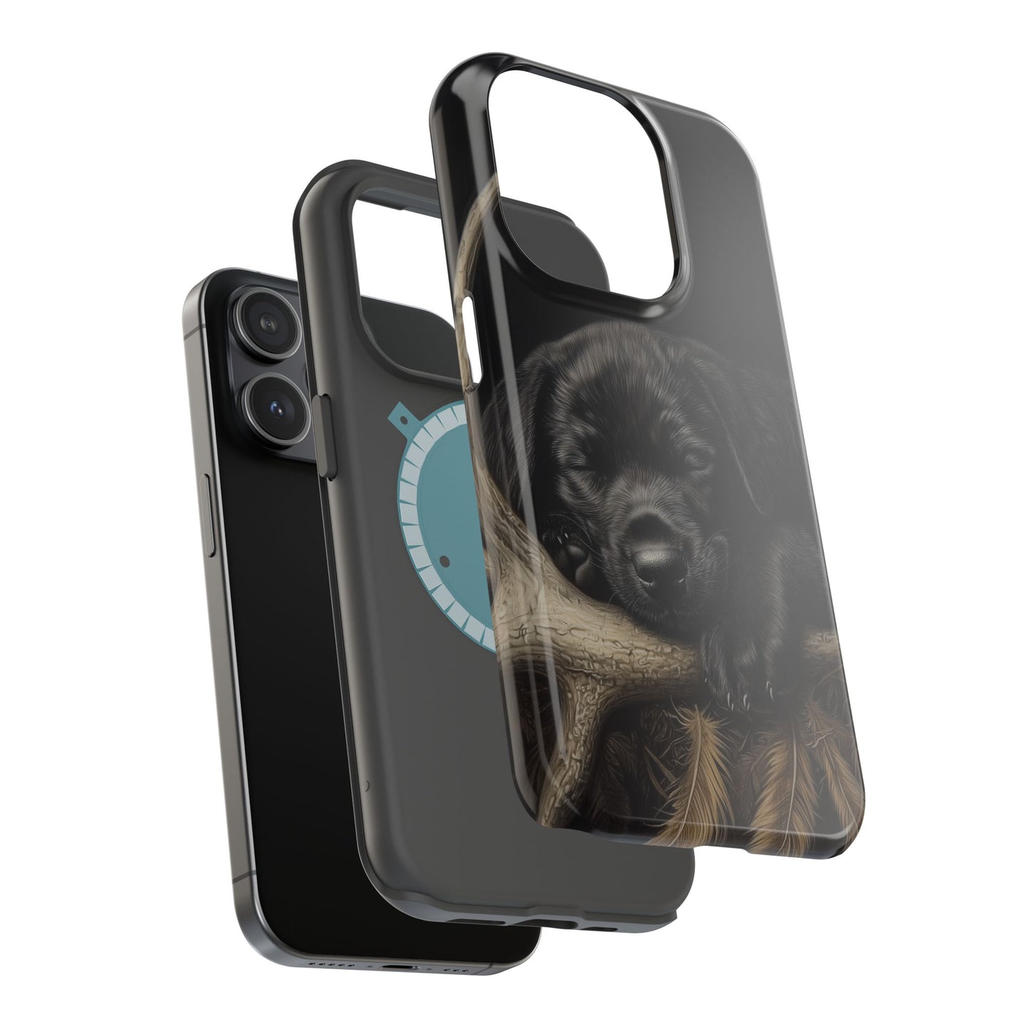 Adorable Black Labrador Puppy on Feathers MagSafe iPhone Case