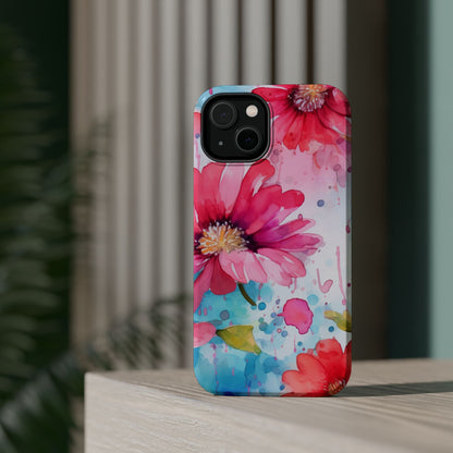 Vibrant Watercolor Red & Pink Floral - MagSafe iPhone Case