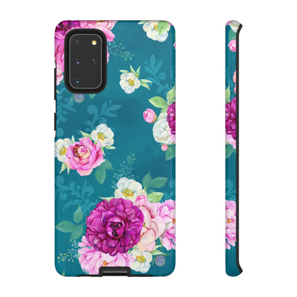 Elegant Peony Bouquet Samsung Galaxy Case – Deep Teal Background with Romantic Floral Design