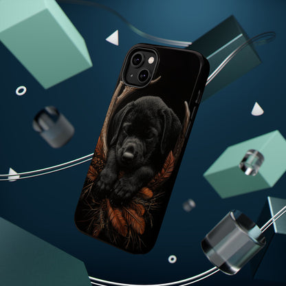 Charming Black Labrador Puppy on Feathers MagSafe iPhone Case