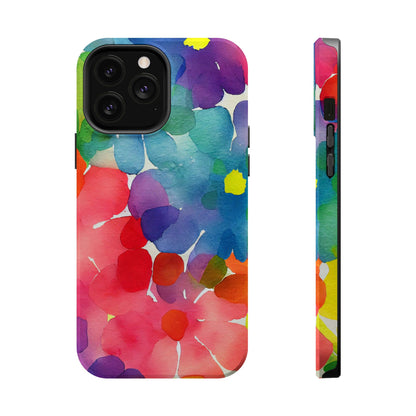 Rainbow Bloom Watercolor MagSafe iPhone Case – Slim Design, Glossy Finish