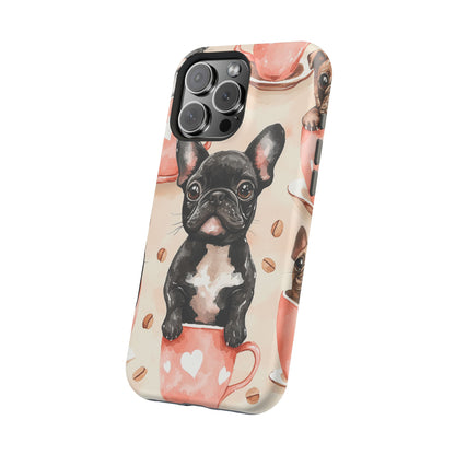 French Bulldogs in Coffee Cup MagSafe iPhone Case – Cute Dog Art, Shockproof & Slim Design