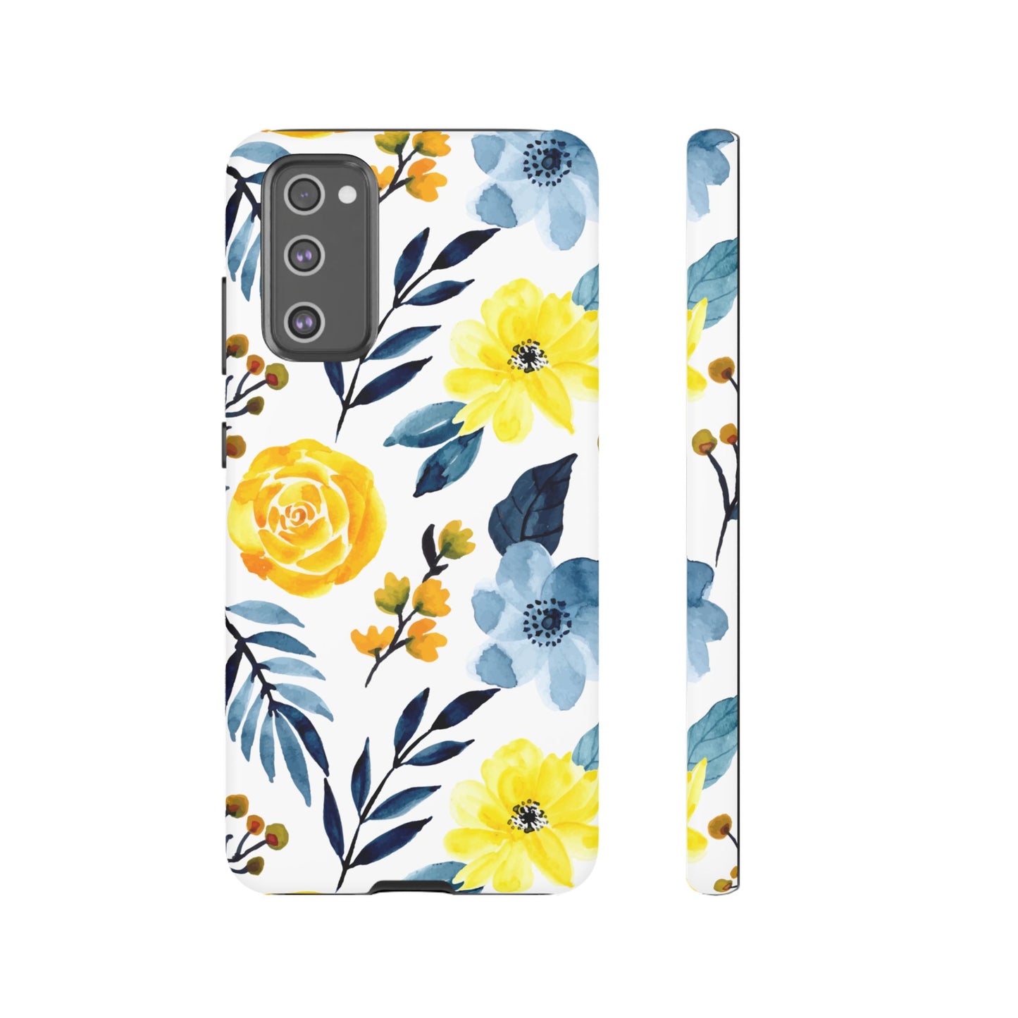 Golden Yellow & Sky Blue Floral – Watercolor Botanical Samsung Galaxy Case