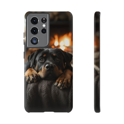 Cozy Rottweiler by the Fireplace Samsung Galaxy Case – Warm Rustic Design