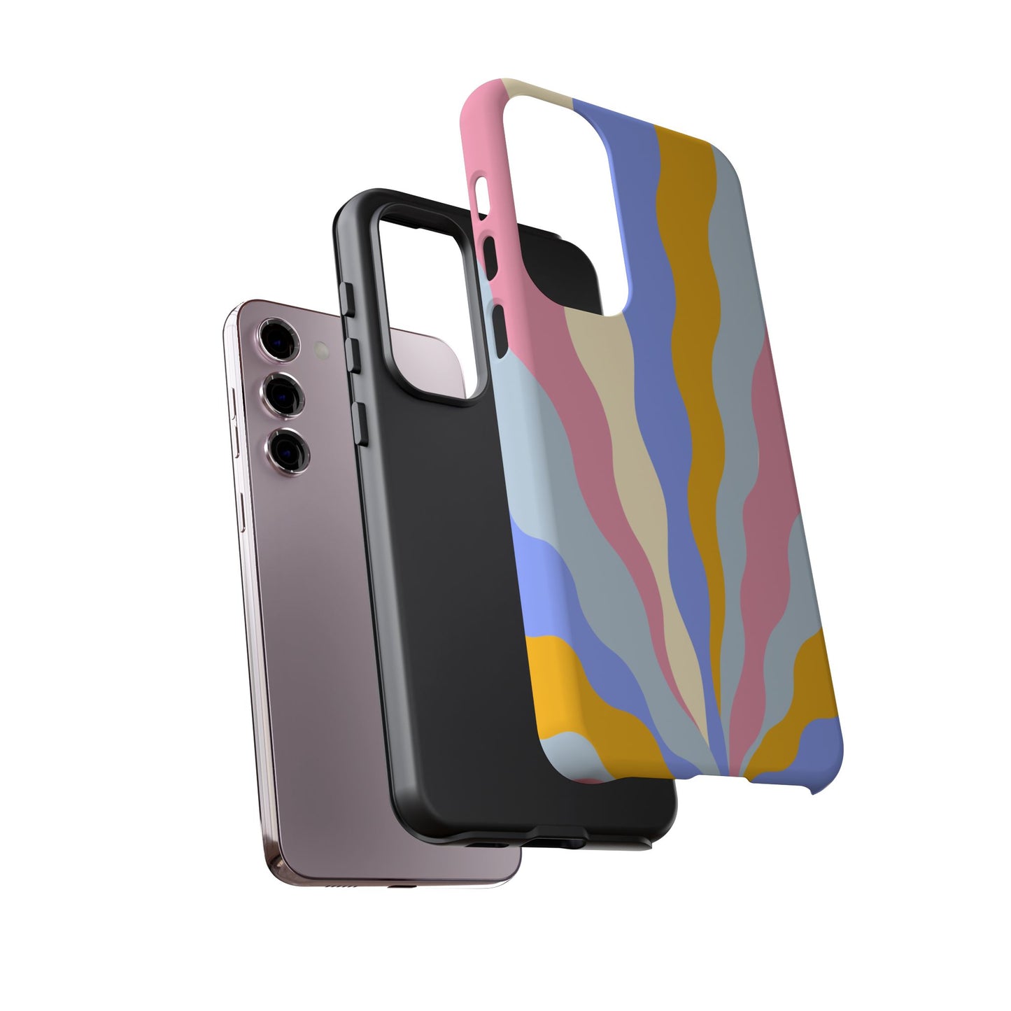 Pastel Radiance Samsung Galaxy Case – 70s-Inspired Dual-Layer Design with Wavy Sunburst Pattern