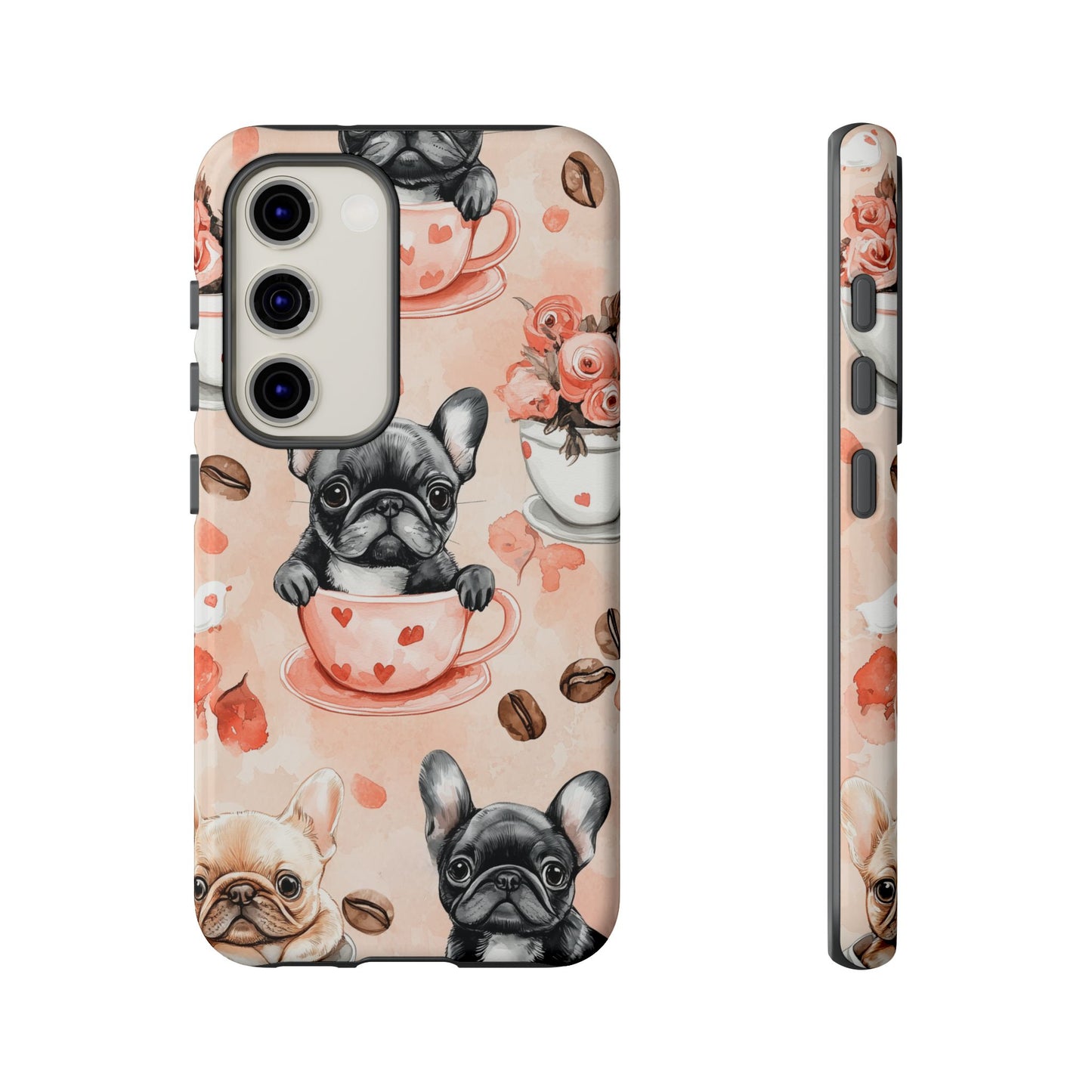 French Bulldogs in Heart Teacups Samsung Galaxy  Case – Cute Dog & Floral Design, Shockproof Protection