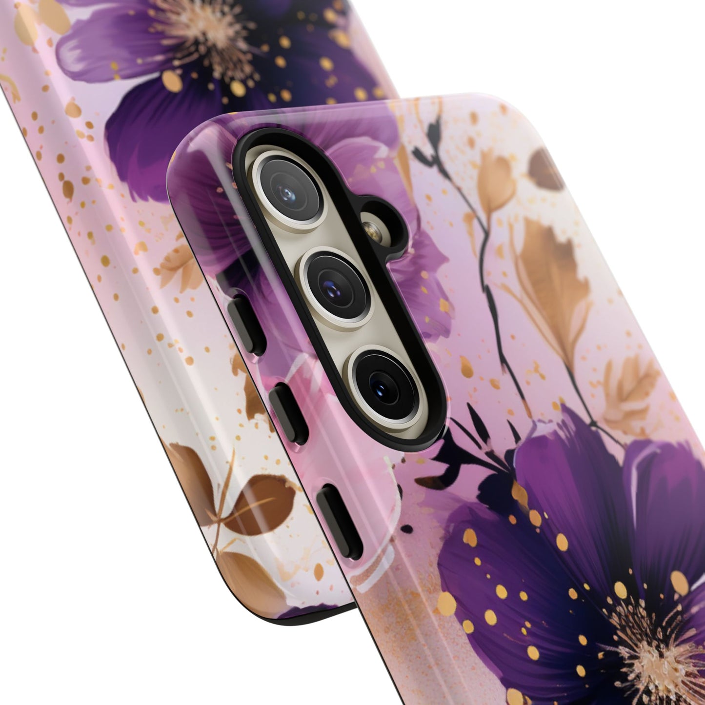 Elegant Purple & Gold Floral Samsung Galaxy Case - Luxe Flower Design