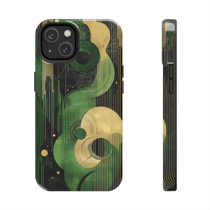 Abstract Green & Gold iPhone Case - Geometric Art Deco Protective Cover