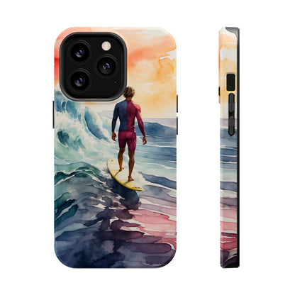 Surfer’s Sunset Wave MagSafe iPhone Case – Vibrant Watercolor Design