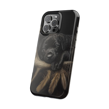 Adorable Black Labrador Puppy on Feathers MagSafe iPhone Case