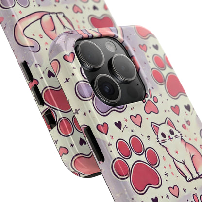 Cute Cat and Paw Print iPhone Case - Pet Lover’s Protective Cover