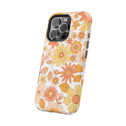 Vintage Floral Bloom MagSafe iPhone Case – Warm Orange & Yellow Retro Flower Design with Matte Finish