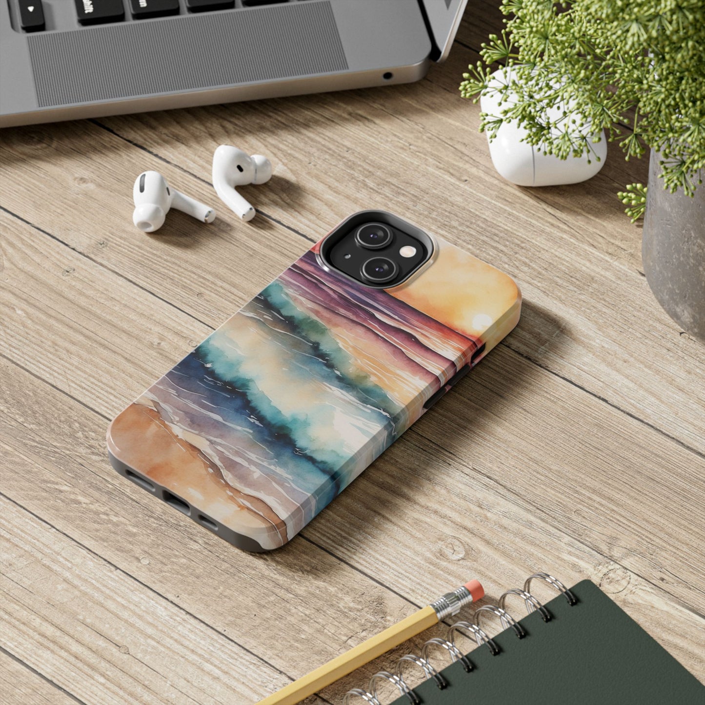 Sunset Waves iPhone Case – Vibrant Watercolor Design