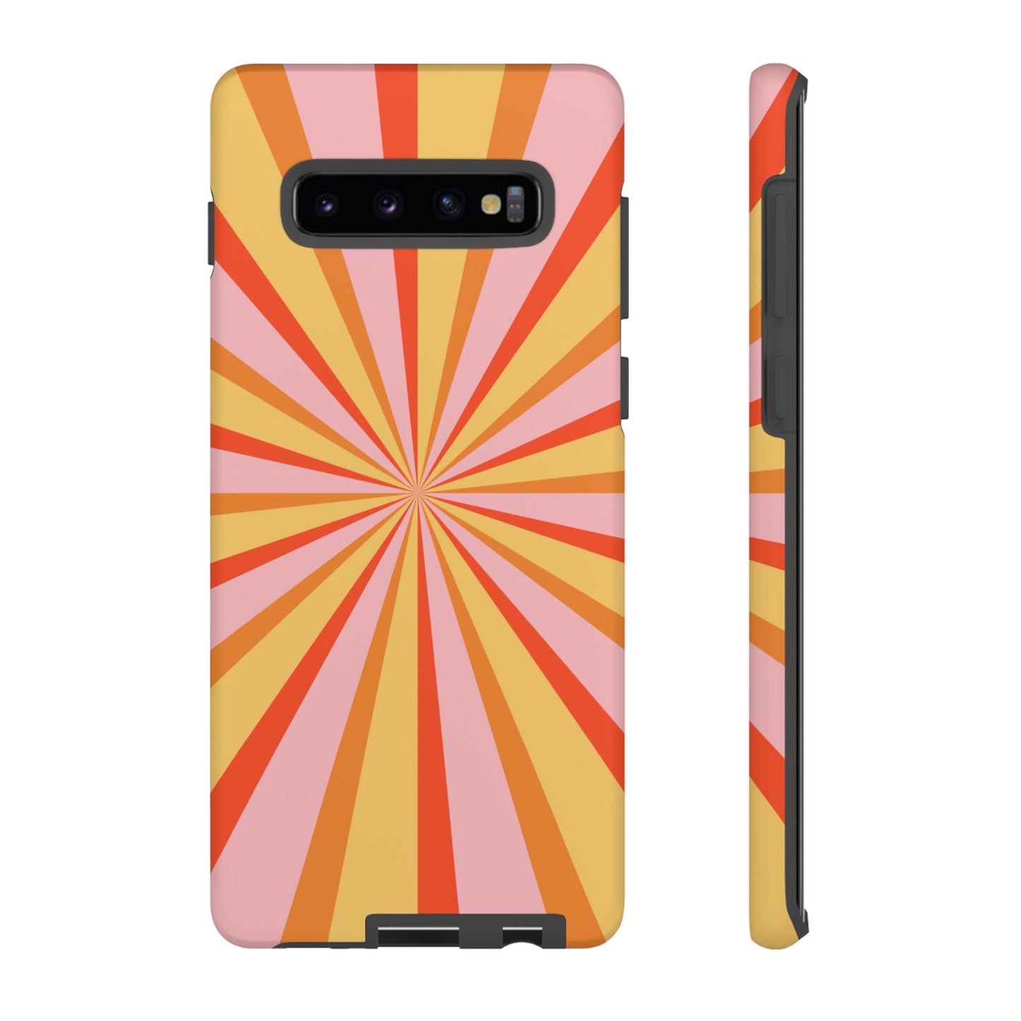 Bold Retro Sunburst Samsung Galaxy Case – Vibrant 70s-Inspired Rays in Orange, Pink, and Yellow