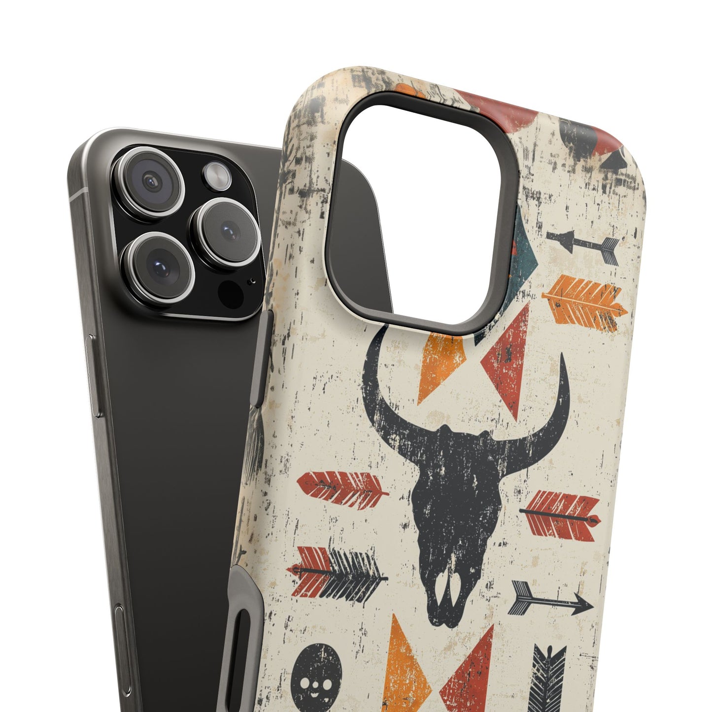 Tribal Bull Skull & Arrows Tough MagSafe iPhone Case – Rustic Western Design, Dual-Layer Protection