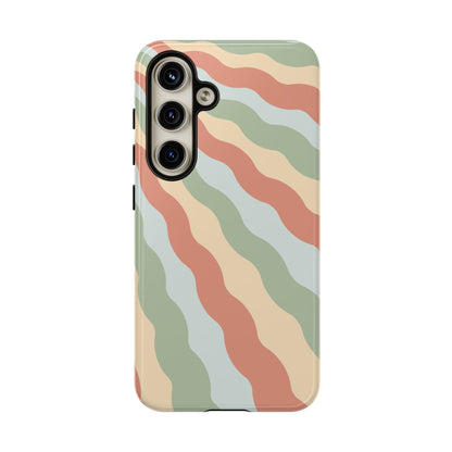 Earthy Retro Waves Samsung Galaxy Case – 70s-Inspired Wavy Stripes in Soft Green, Cream, and Rust