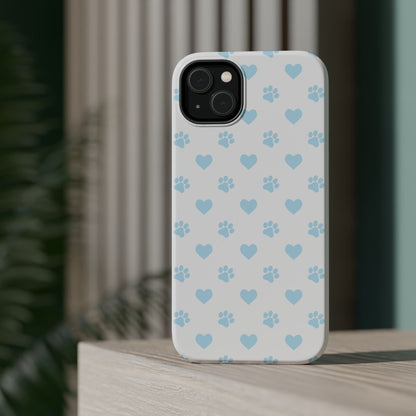 Light Blue Paw Prints & Hearts – MagSafe iPhone Case for Pet Lovers