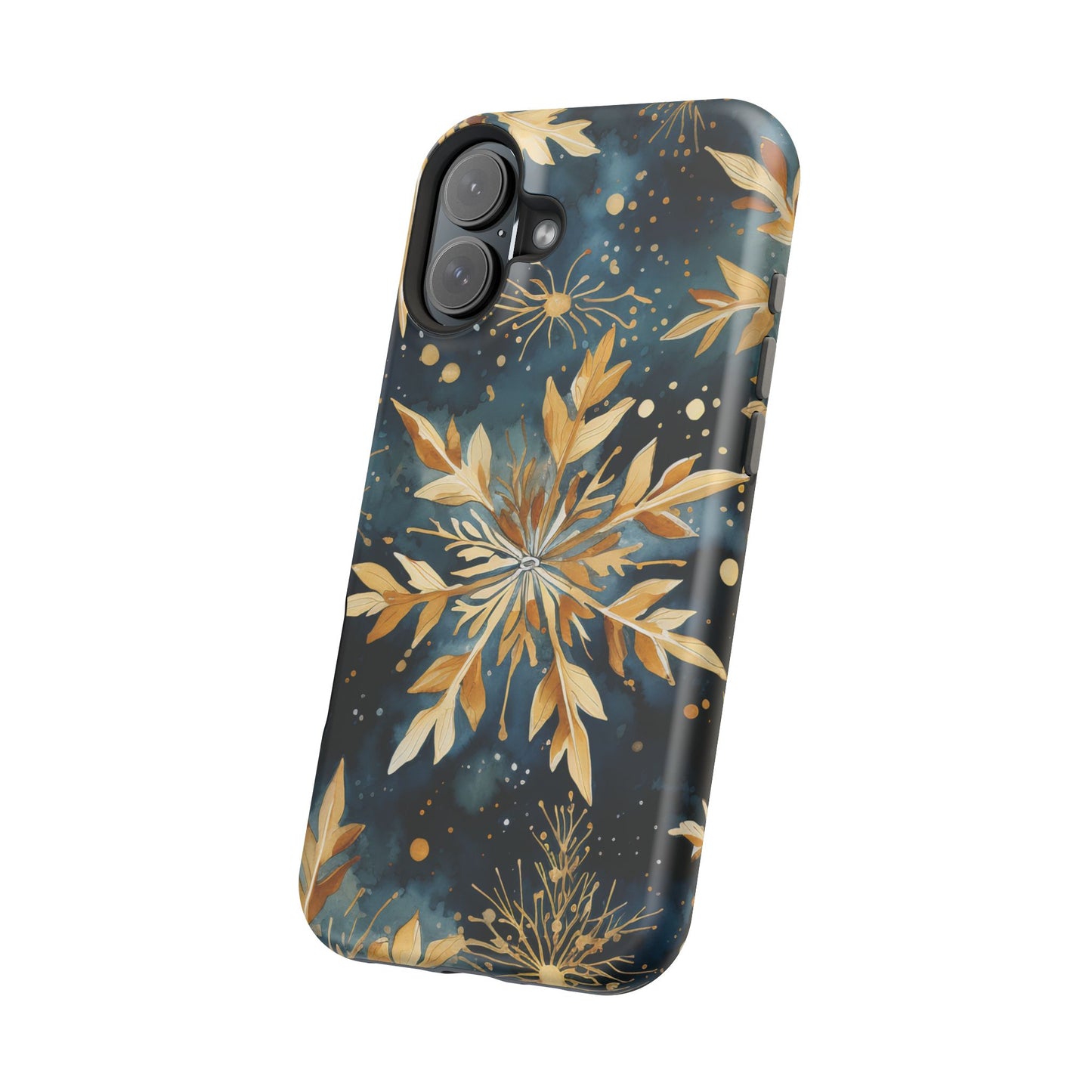 Gold Floral Snowflakes on Midnight Blue - MagSafe iPhone Series Case