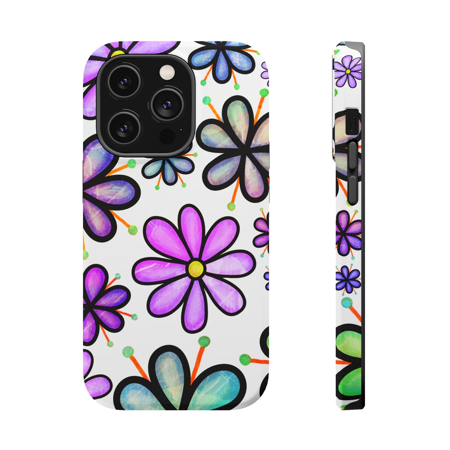 Whimsical Lavender Floral MagSafe iPhone Case – Ultra-Slim, High-Gloss Finish