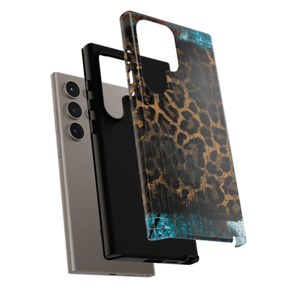 Boho Leopard and Turquoise Tough Samsung Galaxy Case – Rustic Western Design with Dual-Layer Protection