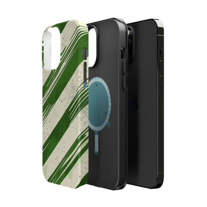 Green Stripes MagSafe iPhone Case – Bold Diagonal Brushstroke Design